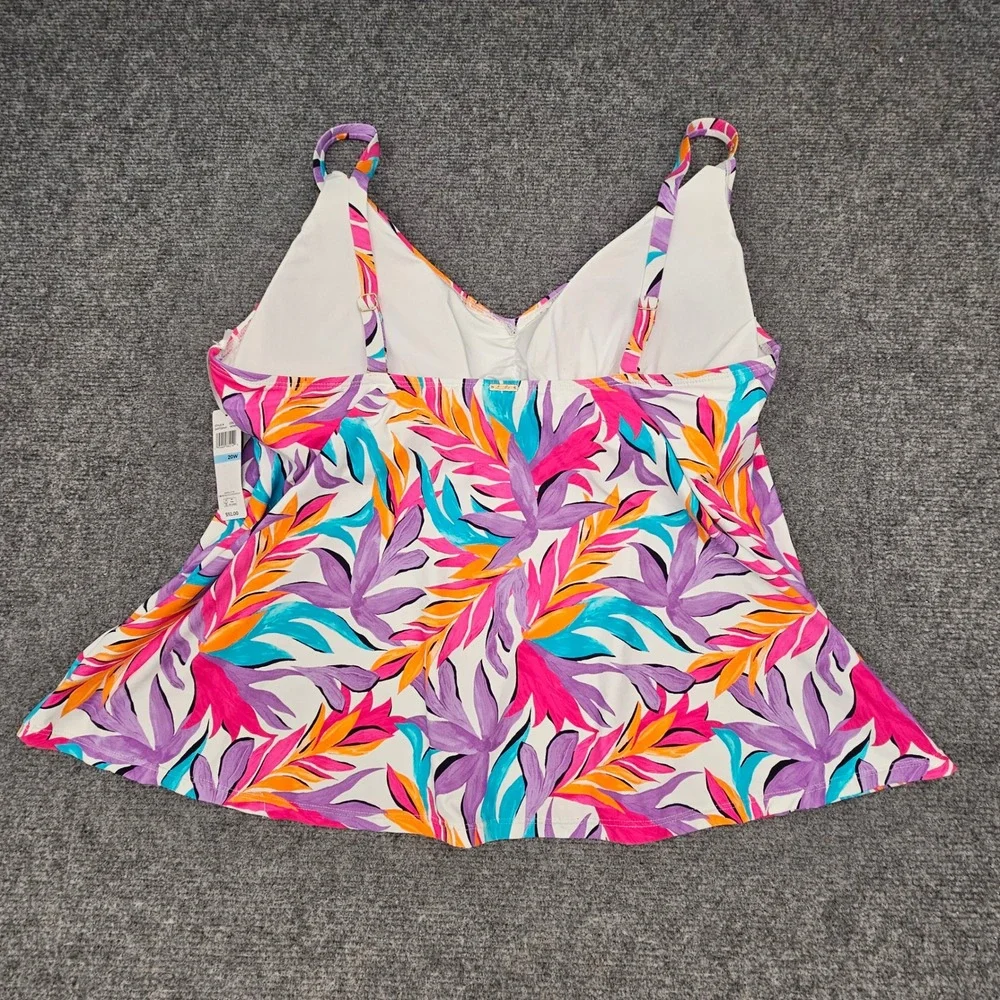 Anne Cole Tankini Swim Top Womens 20W White Floral Tropical V-Neck Beachwear NEW